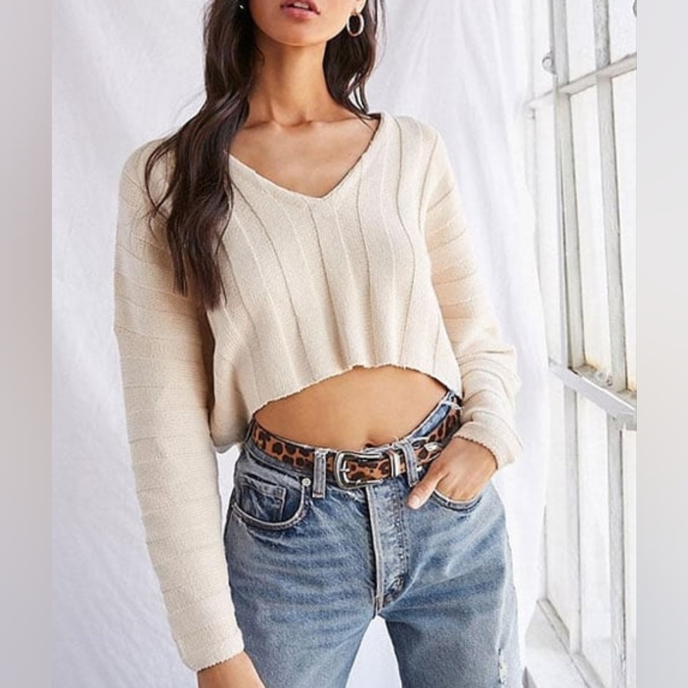 Forever 21 Cream Knit Cropped Sweater